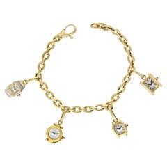 Cartier Yellow Gold Santos Tortue Pasha Tank Watch Charm Link Chain Bracelet