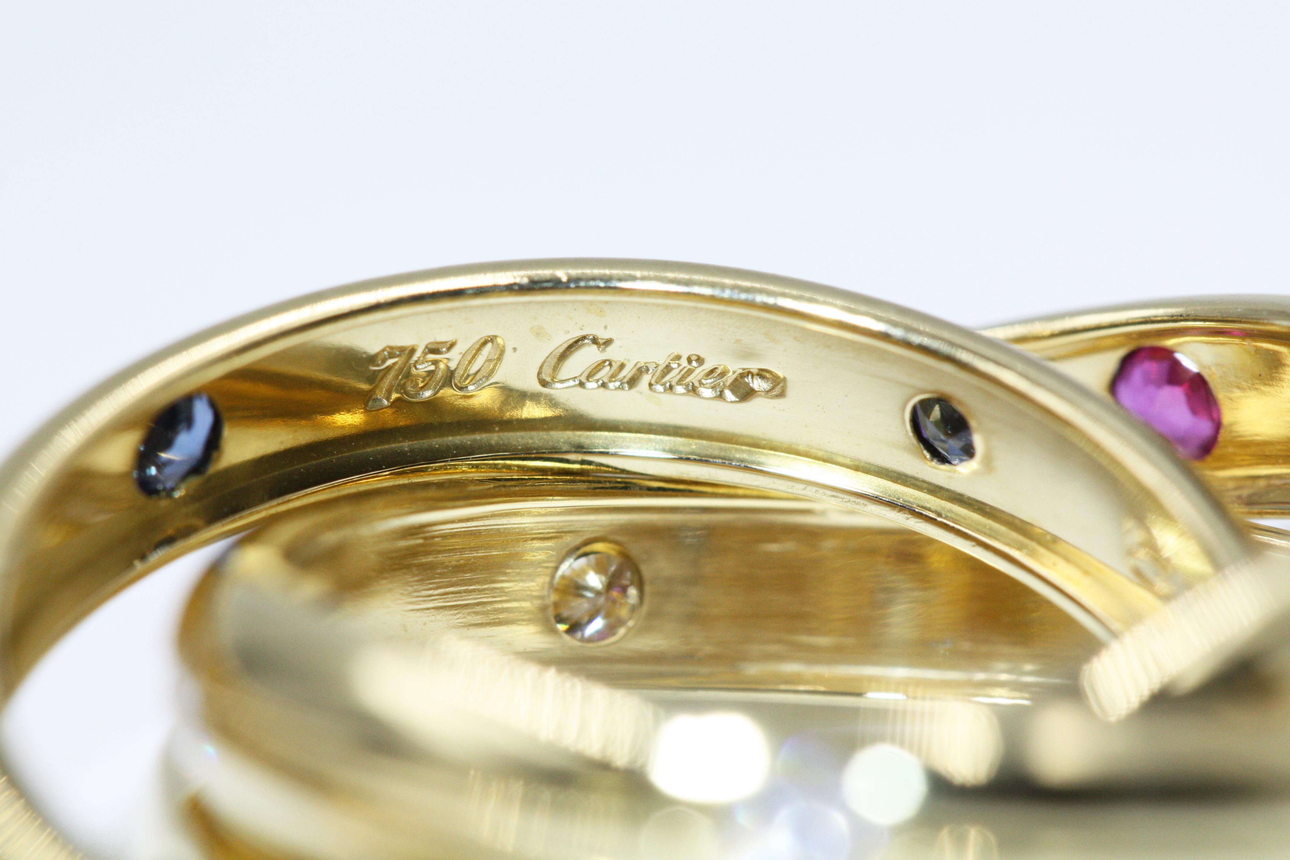Women's Cartier Yellow Gold Sapphire Diamond Trinity Ring