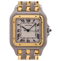 Vintage Cartier Yellow Gold Stainless Steel Panther Jumbo Three Rows quartz wristwatch