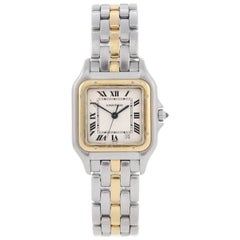 Cartier Yellow Gold Stainless Steel Panthere Bracelet quartz Wristwatch 