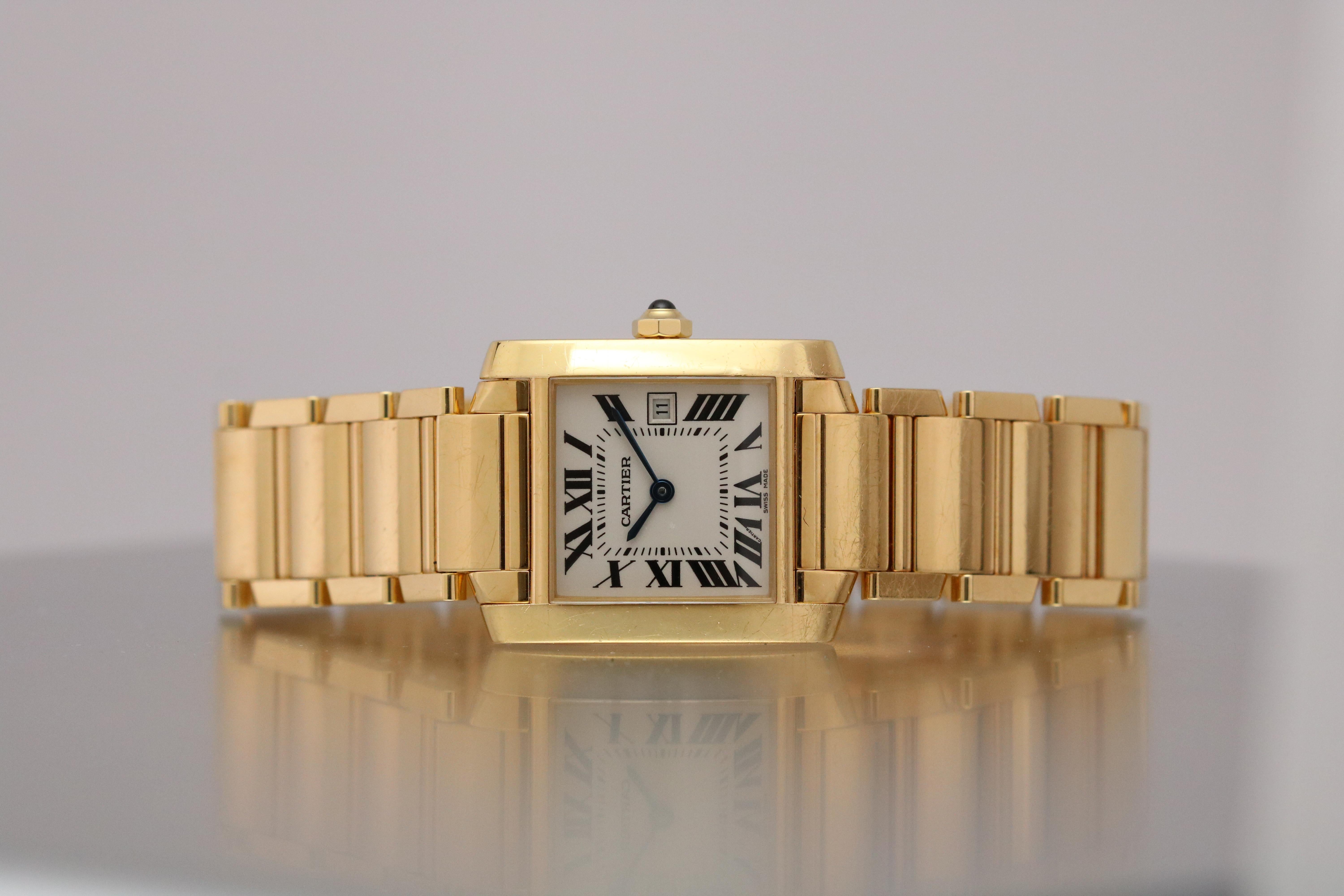 Cartier Yellow Gold Tank Francaise Quartz Wristwatch Ref W50014N2 In Good Condition In Miami Beach, FL