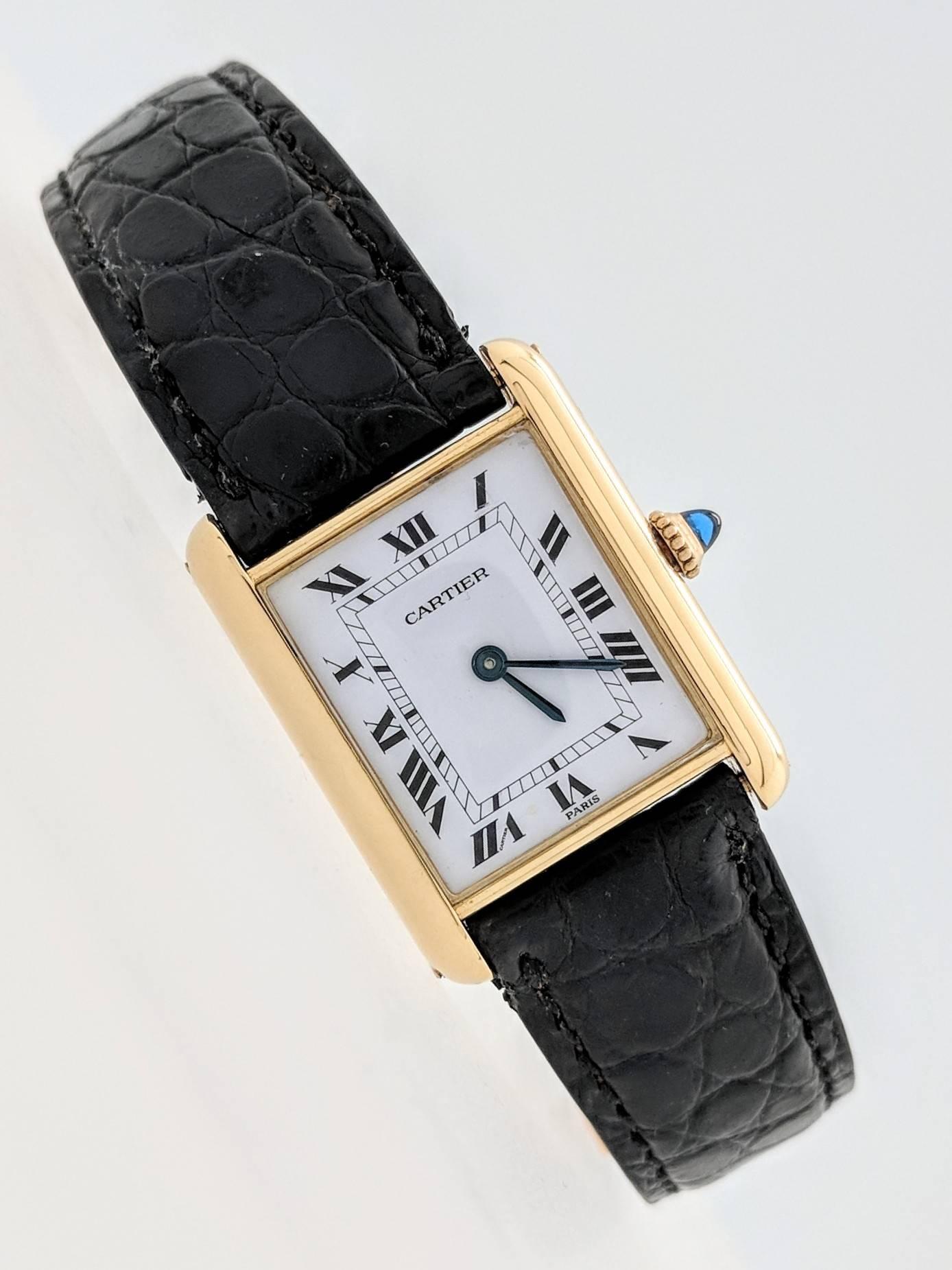 Cartier Yellow Gold Tank Louis Vintage manual Wristwatch, 1970s  In Excellent Condition In Gainesville, FL