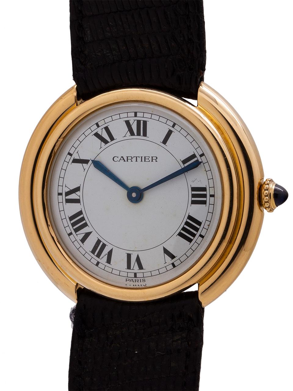 Cartier Yellow Gold Vendome Tank manual wind Wristwatch, circa 1970s In Excellent Condition In West Hollywood, CA