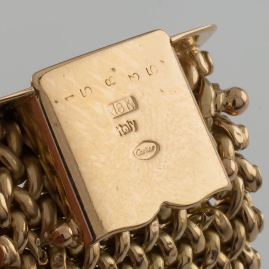 Cartier Gelbgold Vintage Mesh-Armband mit Harlekin-Diamant-Muster im Zustand „Gut“ im Angebot in Sherman Oaks, CA
