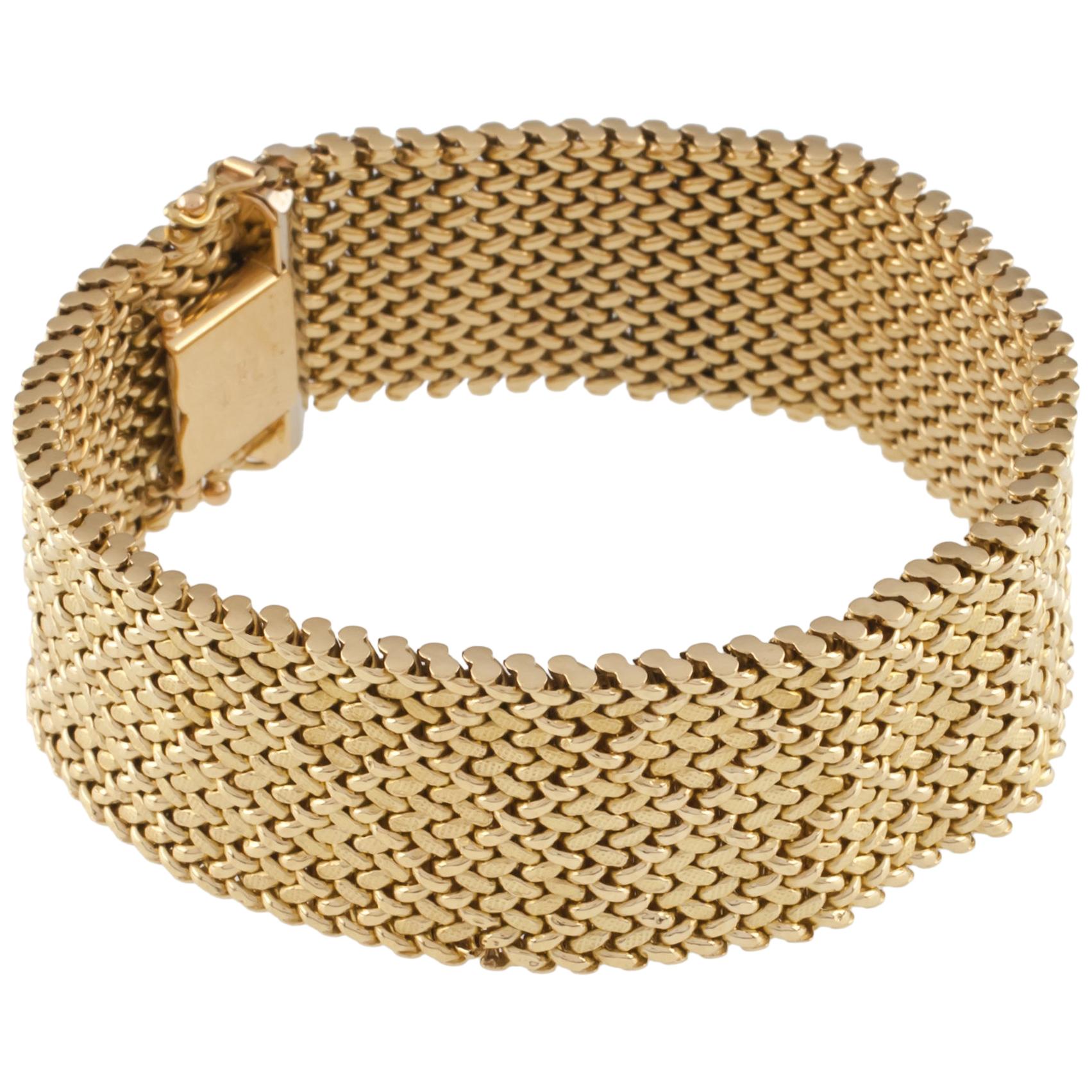 Cartier Yellow Gold Vintage Mesh Bracelet with Harlequin Diamond Pattern For Sale