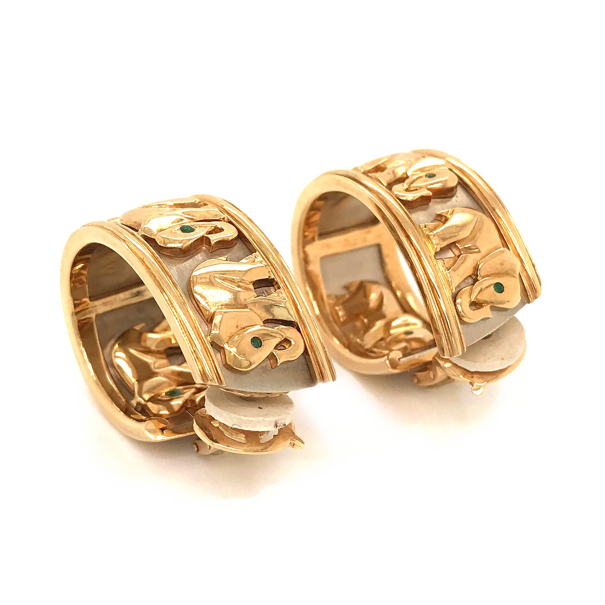 Cartier Yellow Gold Walking Elephant Vintage Hoop Earrings In Excellent Condition In New York, NY