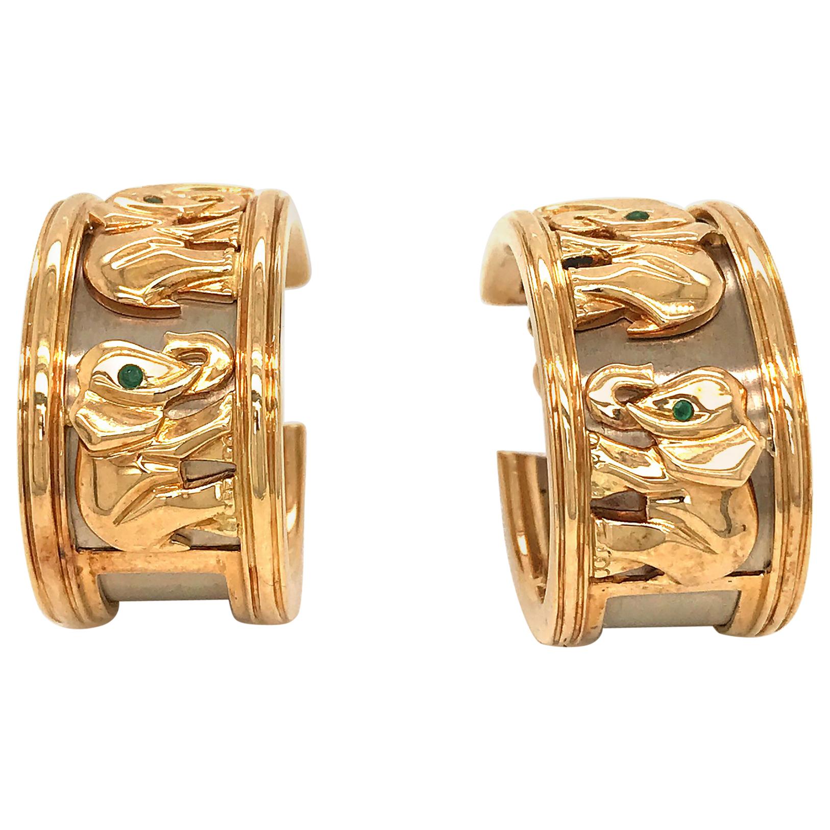 Cartier Yellow Gold Walking Elephant Vintage Hoop Earrings