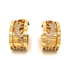 Cartier Gelbgold Walking Panthere Vintage und Diamant durchbohrt Hoop-Ohrringe