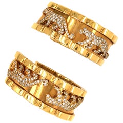 Cartier Yellow Gold Walking Panthere Vintage and Diamond Pierced Hoop Earrings