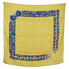Cartier Yellow Multicolour Silk Jewels Rare Scarf 1980s