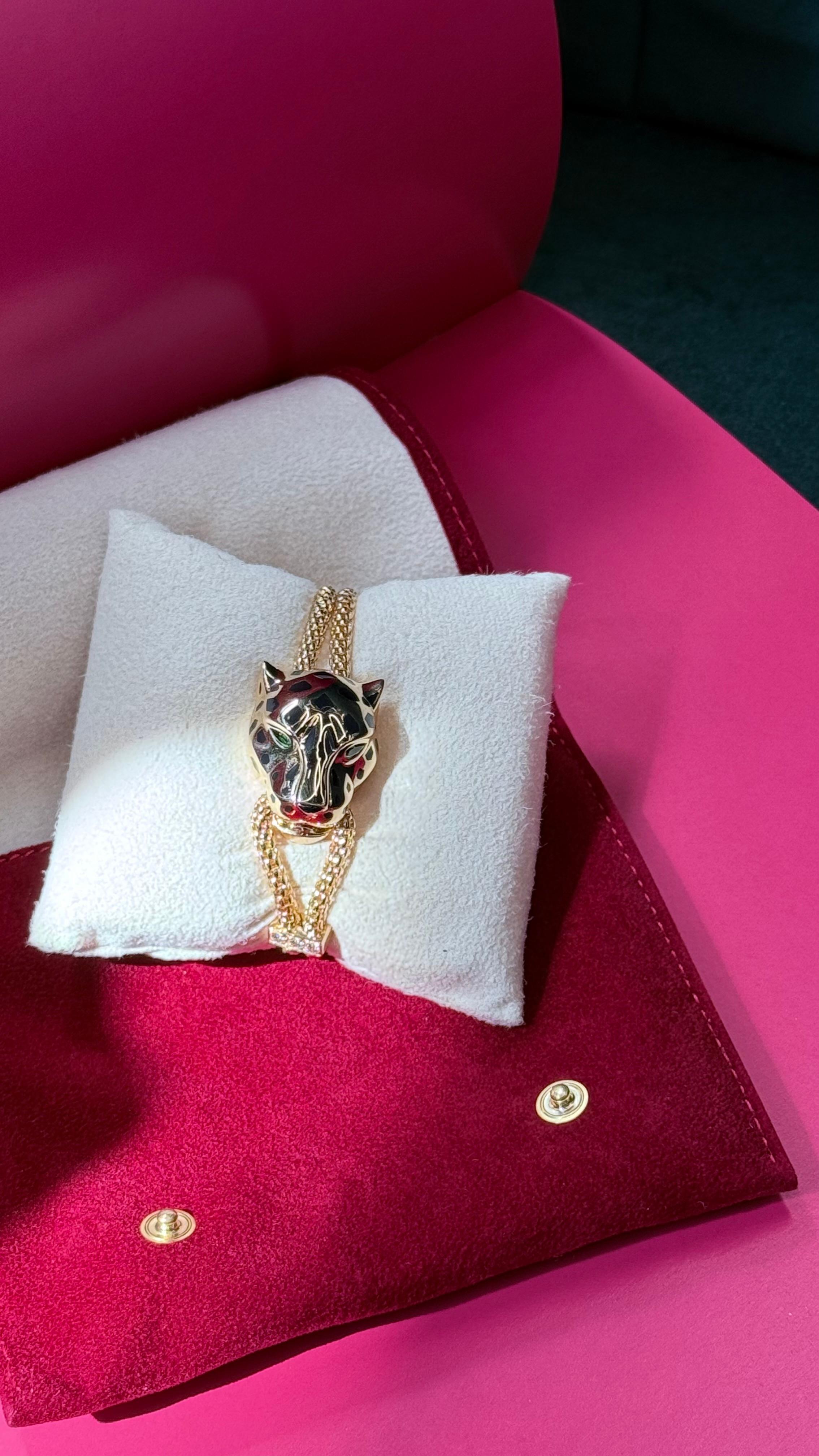 Cartier Bracciale con testa di pantera gialla a maglie maculate e occhi di smeraldo In condizioni ottime in vendita a New York, NY