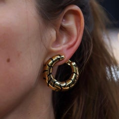 Cartier Yellow Panthere Tiger Stripe Gold Creole-Style Hoop Enamel Earrings