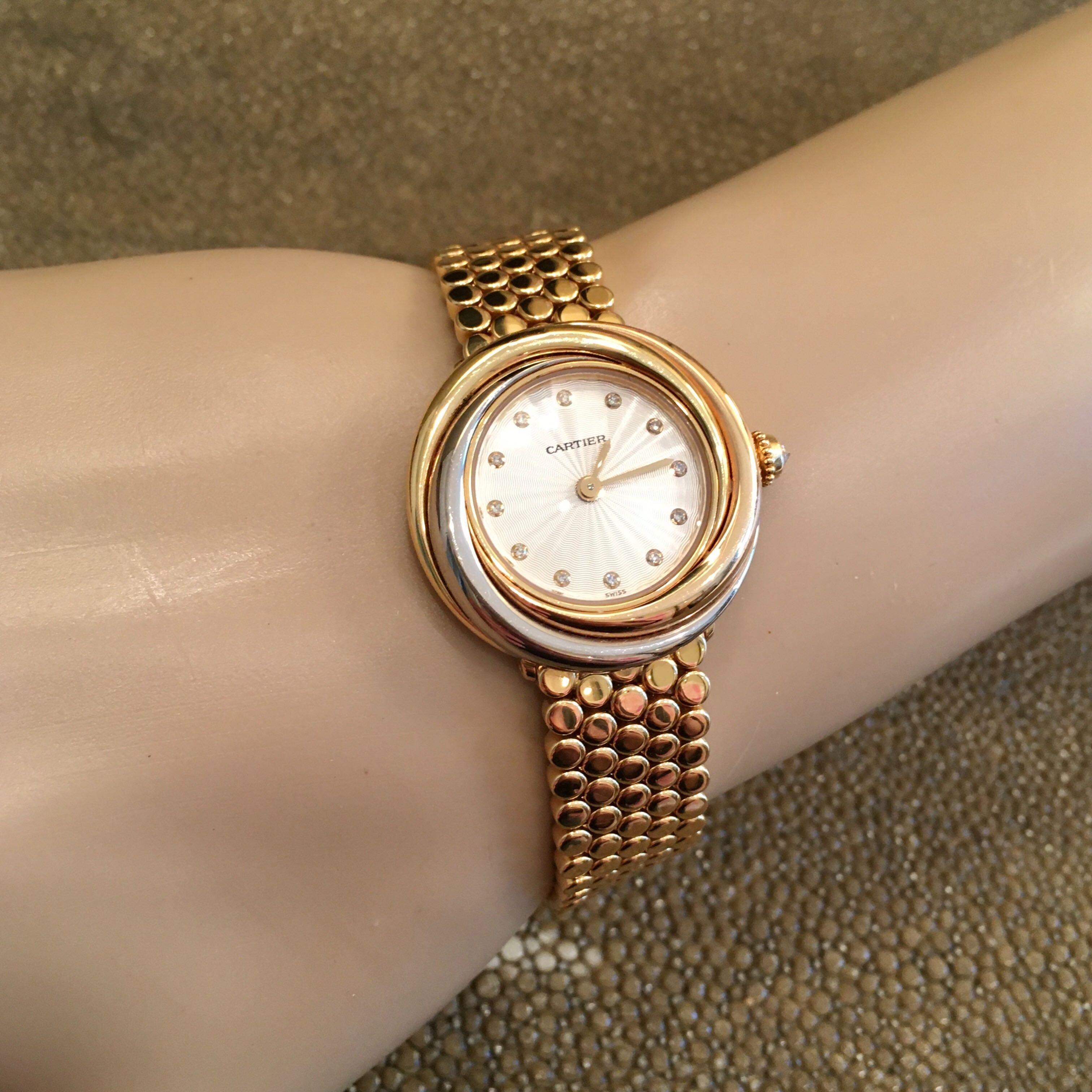 Cartier Yellow, Rose, White Gold and Diamond Trinity Watch In Good Condition In New York, NY