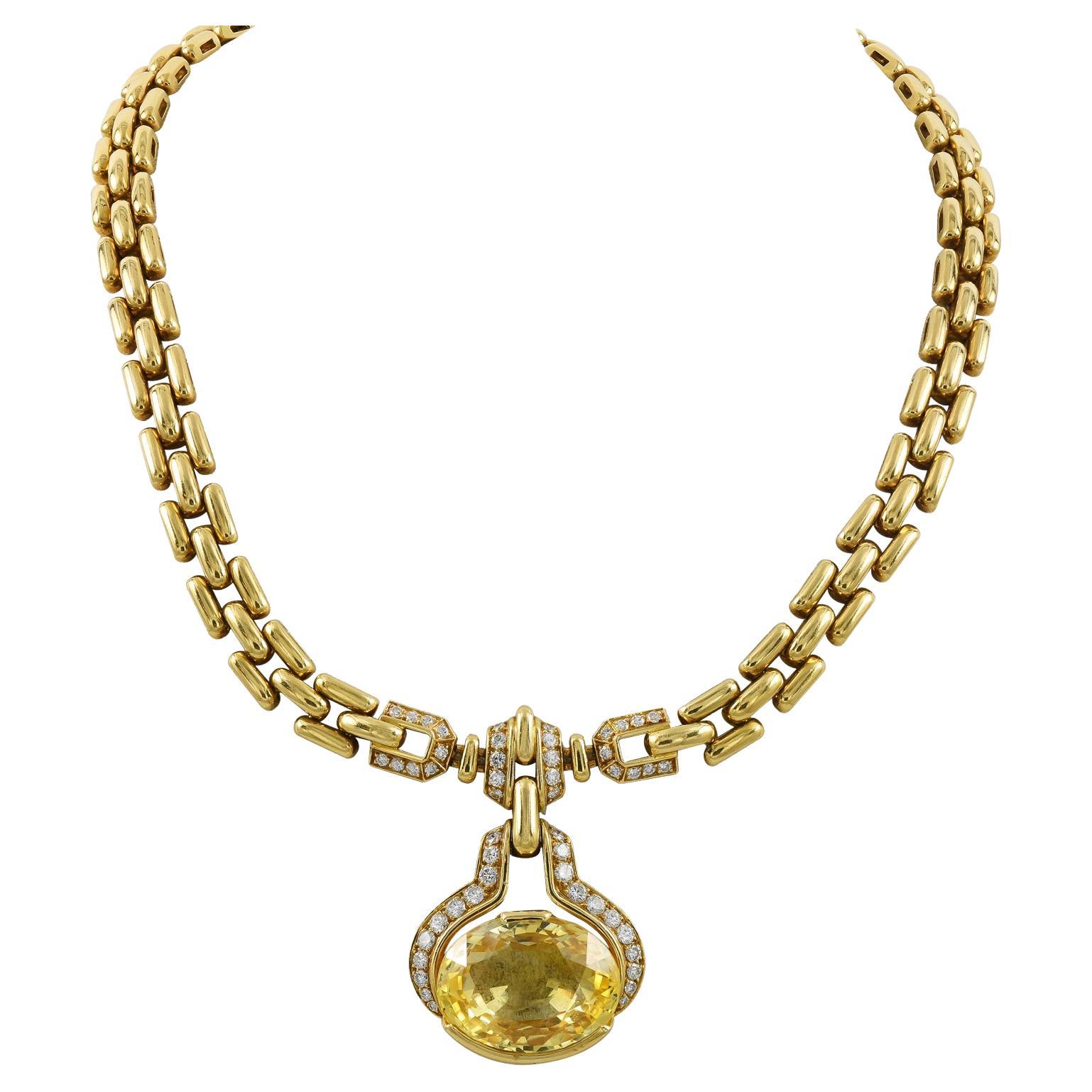 Cartier Yellow Sapphire Diamond Gold Link Necklace at 1stDibs cartier