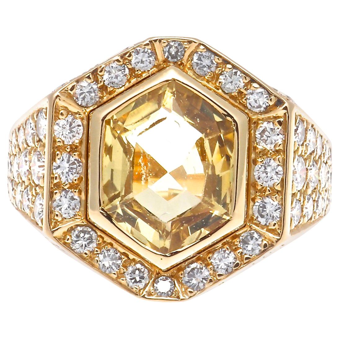 Cartier No Heat Ceylon Yellow Sapphire Diamond Gold Ring