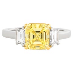 Cartier Yellow Square Emerald Cut Diamond 3 Stone Ring in PLAT/18K Yellow Gold