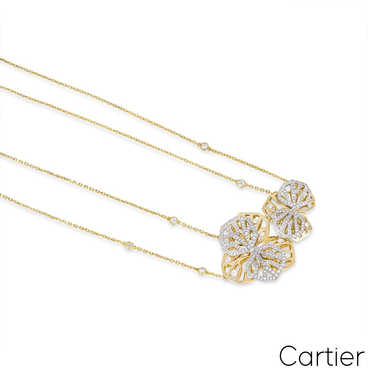 Round Cut Cartier Yellow & White Gold Diamond Caresse D’orchidées Necklace