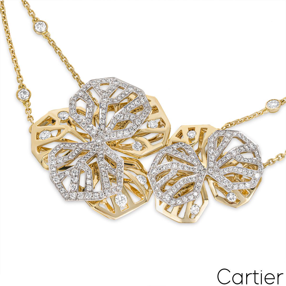 Cartier Yellow & White Gold Diamond Caresse D’orchidées Necklace In Excellent Condition In London, GB
