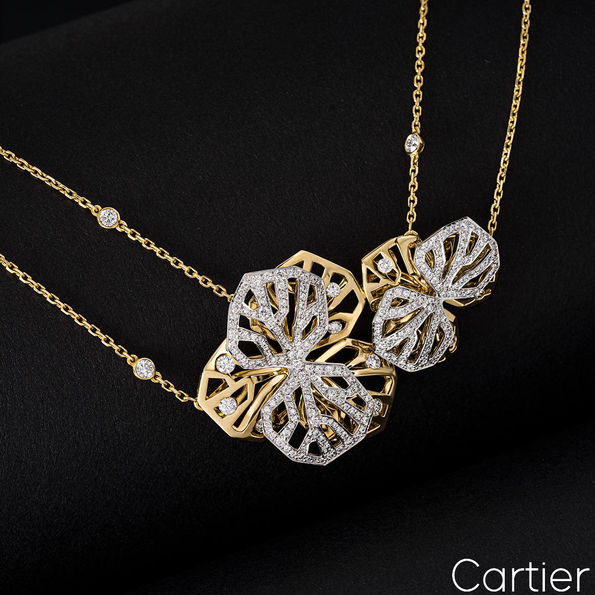 Cartier Yellow & White Gold Diamond Caresse D’orchidées Necklace 4