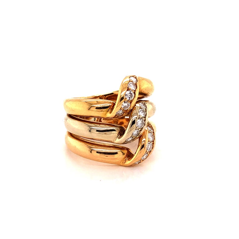 Triple Stack Rings Cartier Yellow White and Rose Gold 18 Karat Tri-Color Diamond Triple ...