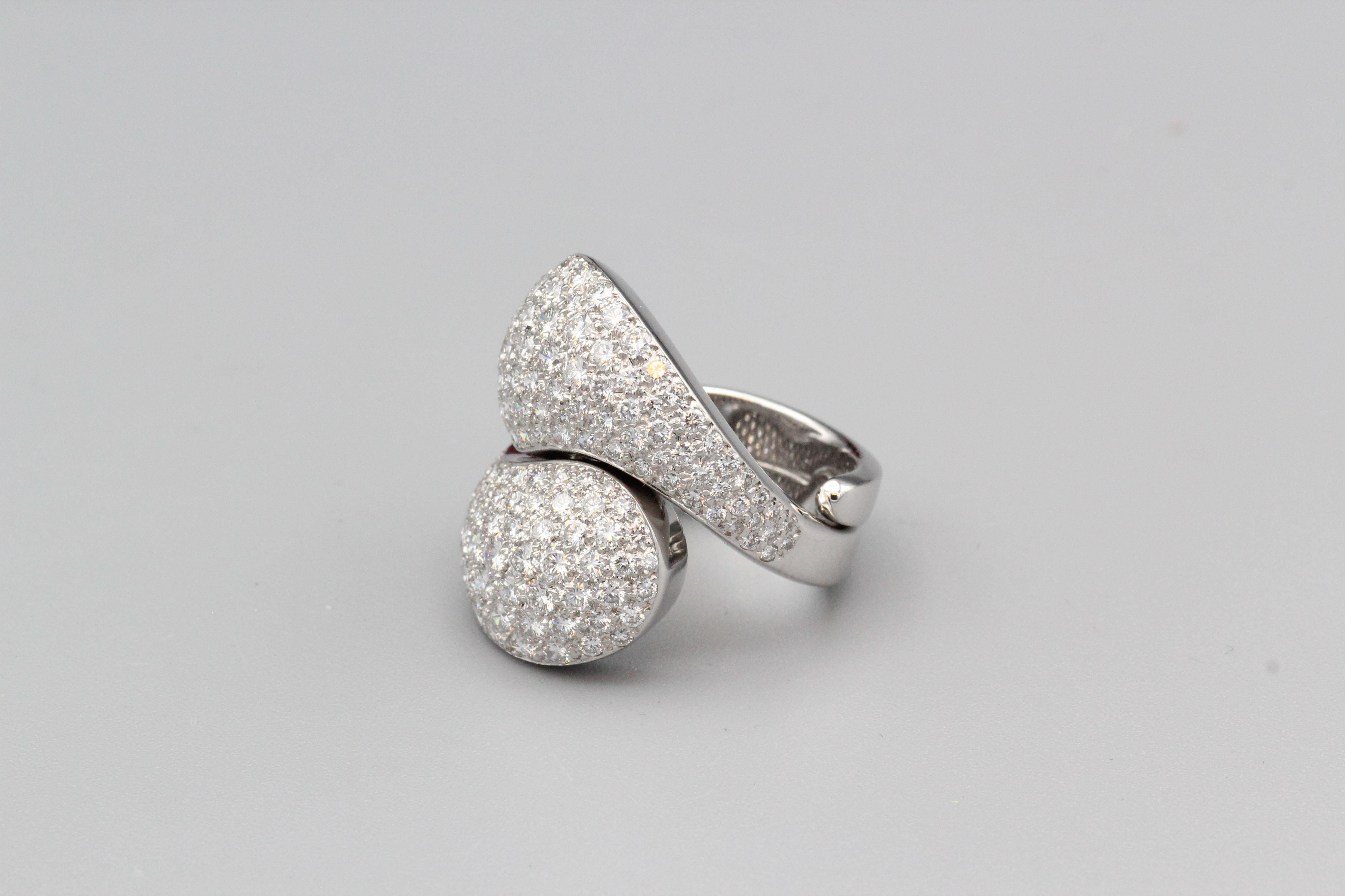 Women's Cartier Yin Yang Pave Diamond 18k White Gold Ring