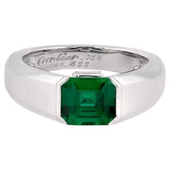 Cartier Zambian Emerald Diamond Ring in 18K White Gold