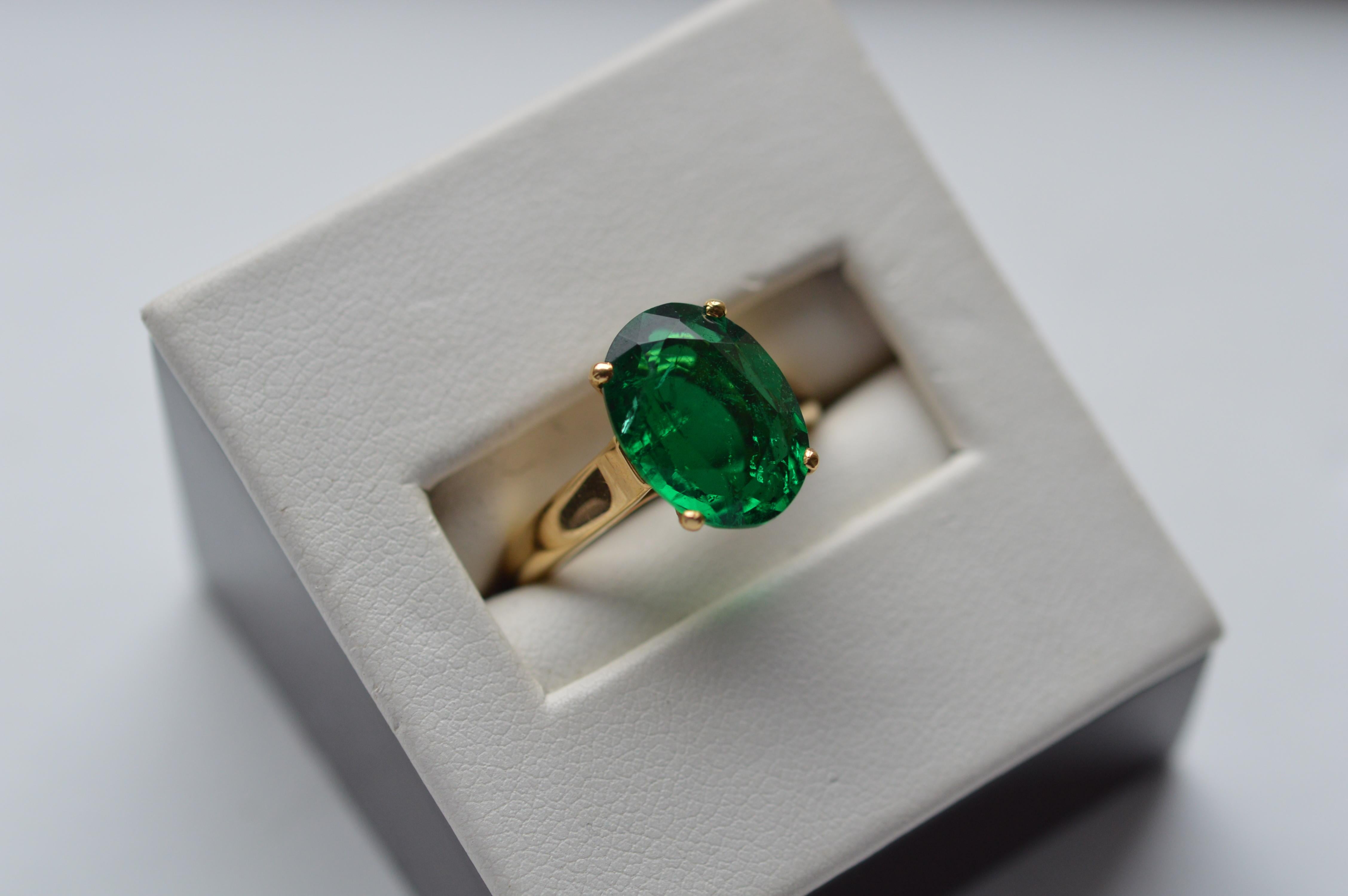 Cartier Zambian Ring 4.99 Carats Oval Emerald Insignificant GRS Certified Unworn For Sale 1