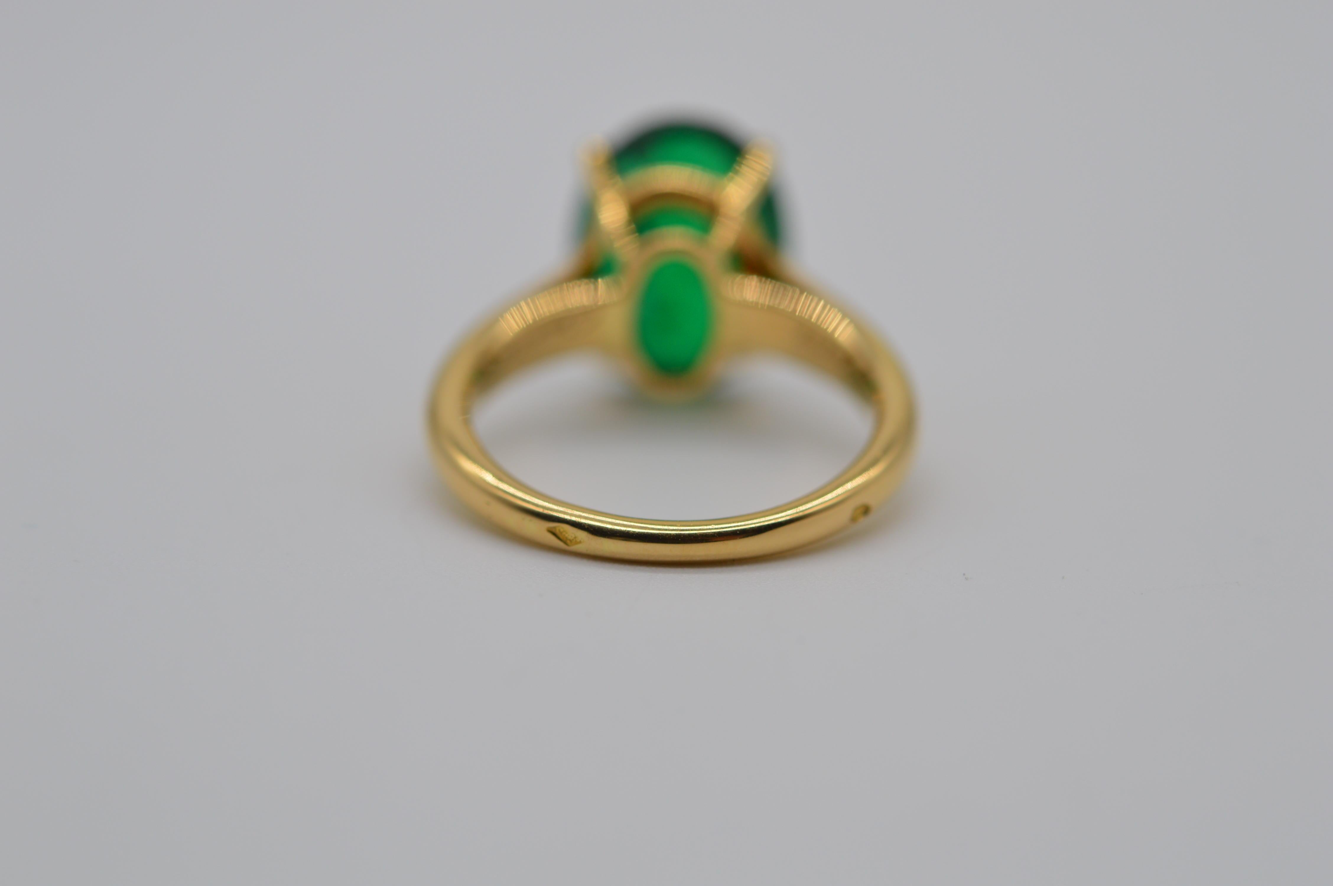Art Deco Cartier Zambian Ring 4.99 Carats Oval Emerald Insignificant GRS Certified Unworn For Sale