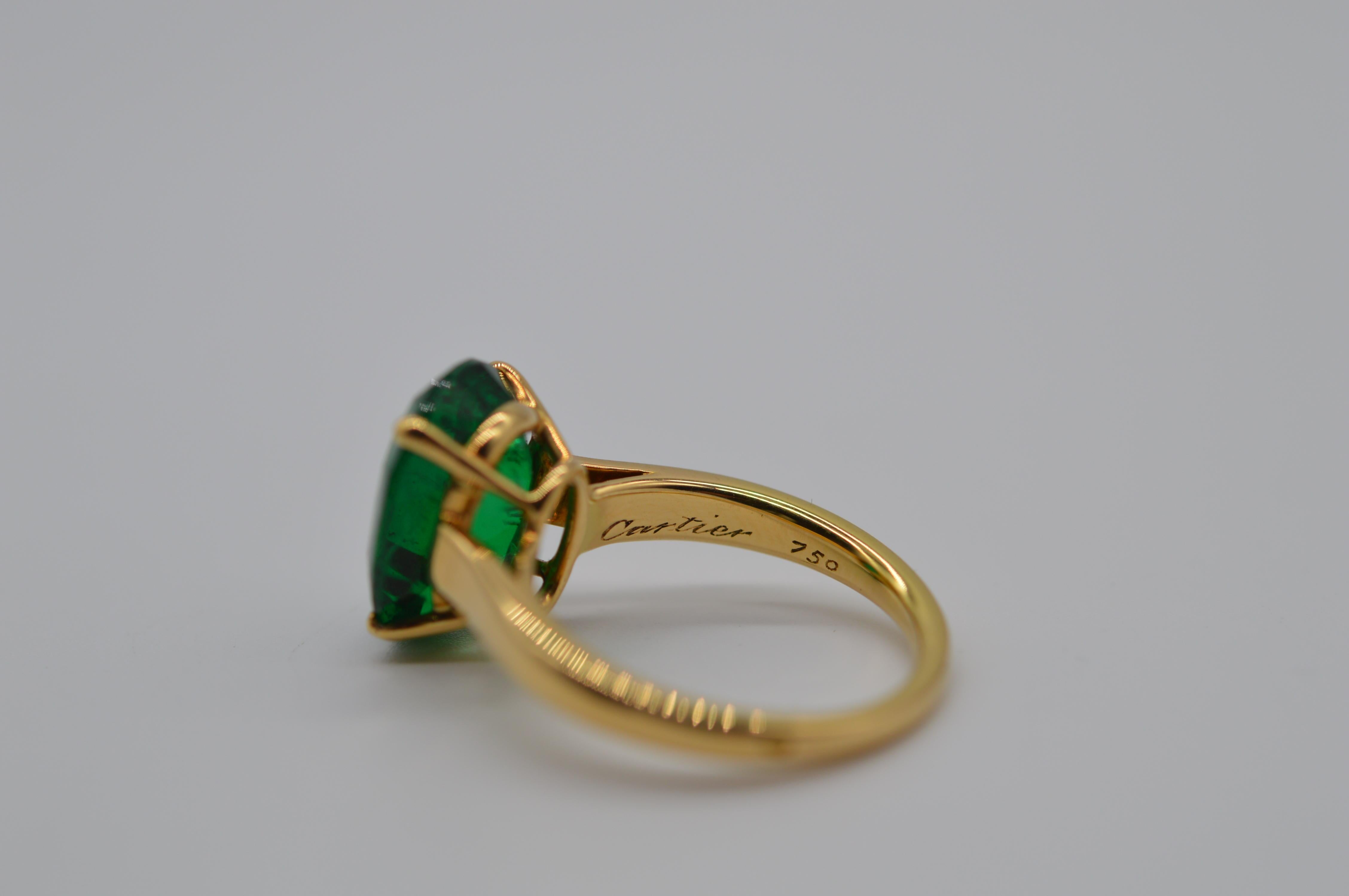 Oval Cut Cartier Zambian Ring 4.99 Carats Oval Emerald Insignificant GRS Certified Unworn For Sale