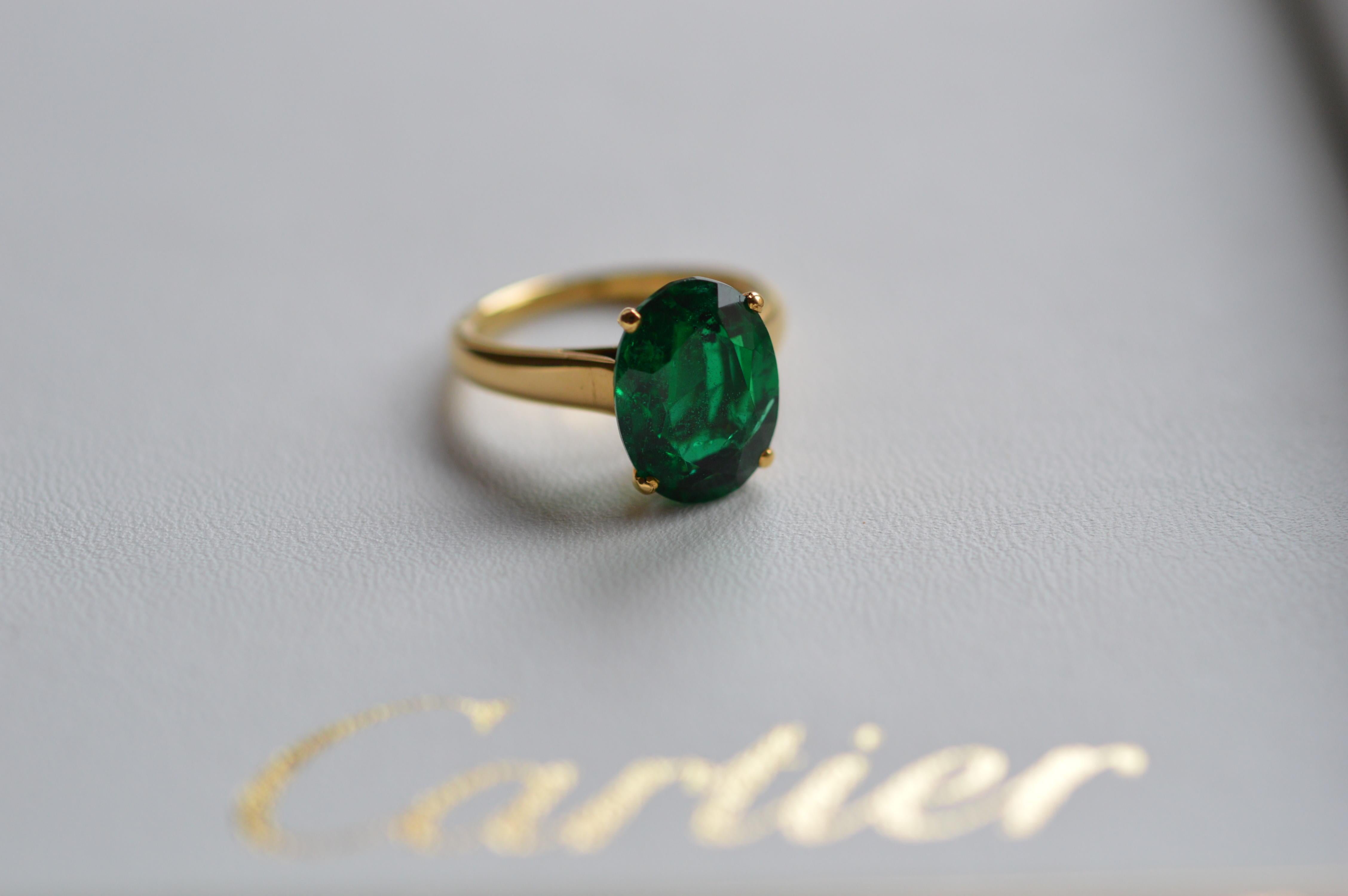 Cartier Zambian Ring 4.99 Carats Oval Emerald Insignificant GRS Certified Unworn In New Condition For Sale In Geneva, CH