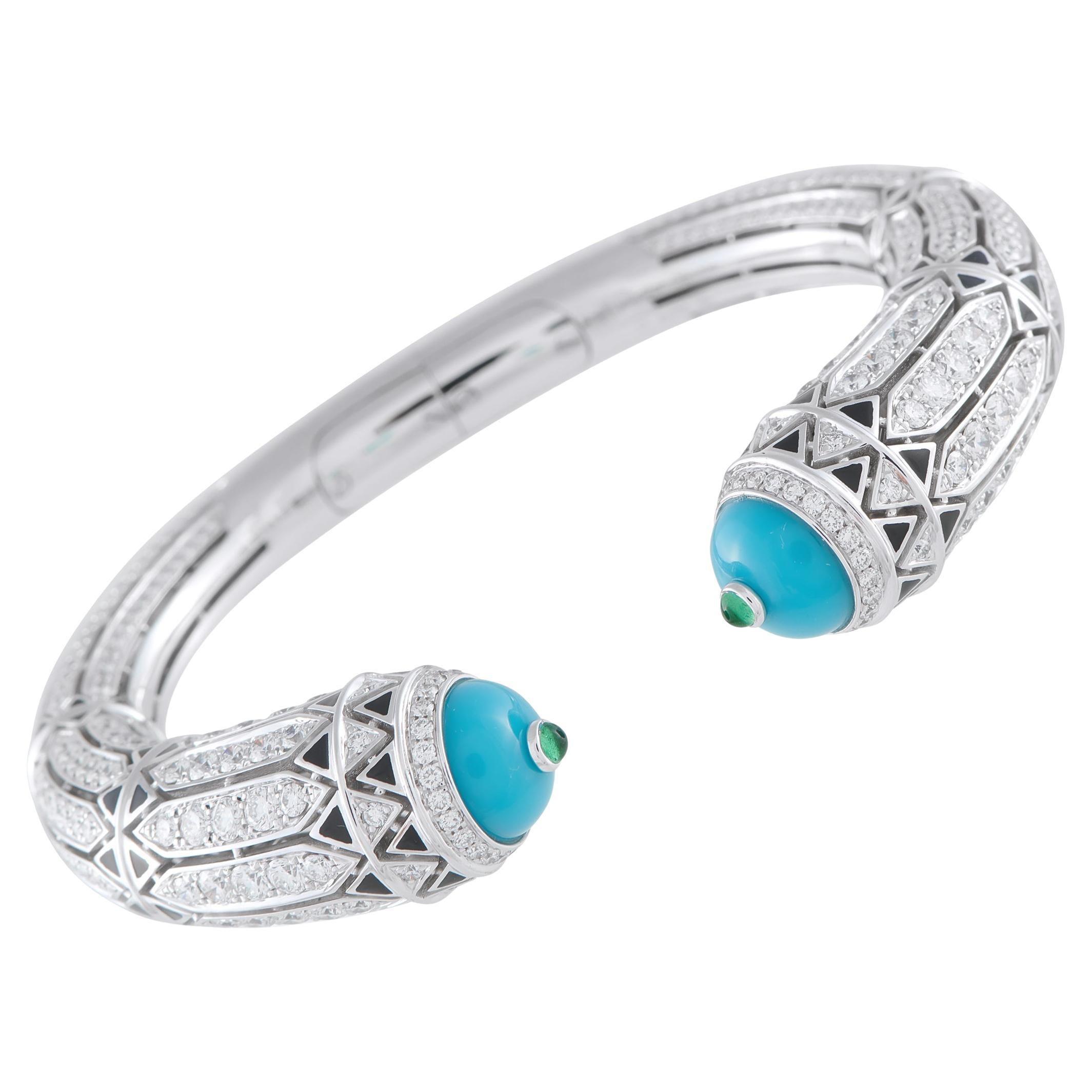 Cartier18K White Gold 12.73 ct Diamond, Turquoise & Emerald Bracelet CA01-021726