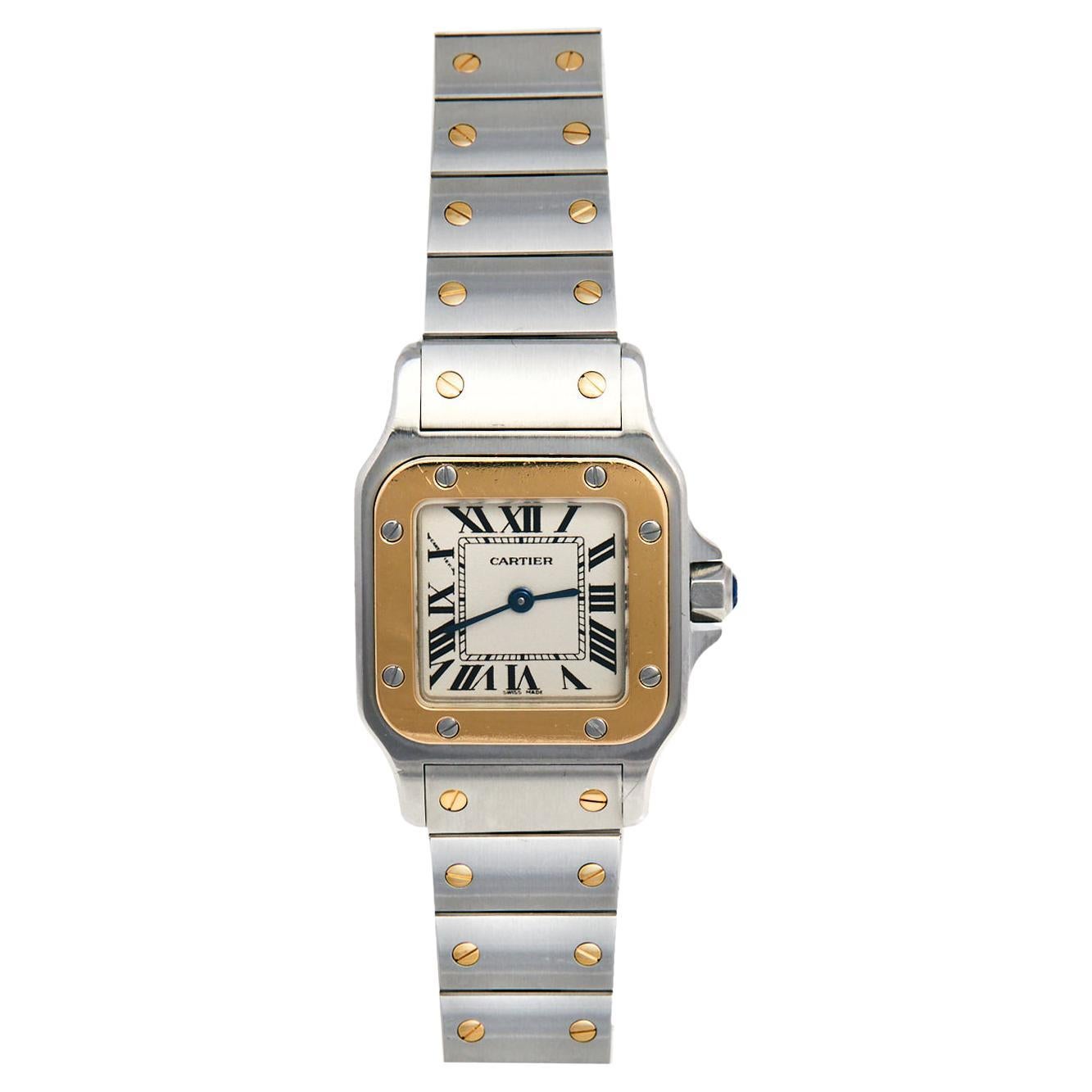 Cartier18K Yellow Gold Stainless Steel Santos Women's Wristwatch 24 mm