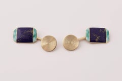 Cartier, Pair of 18 Karat Gold Blue and Green Enameled Cufflinks, circa 1920