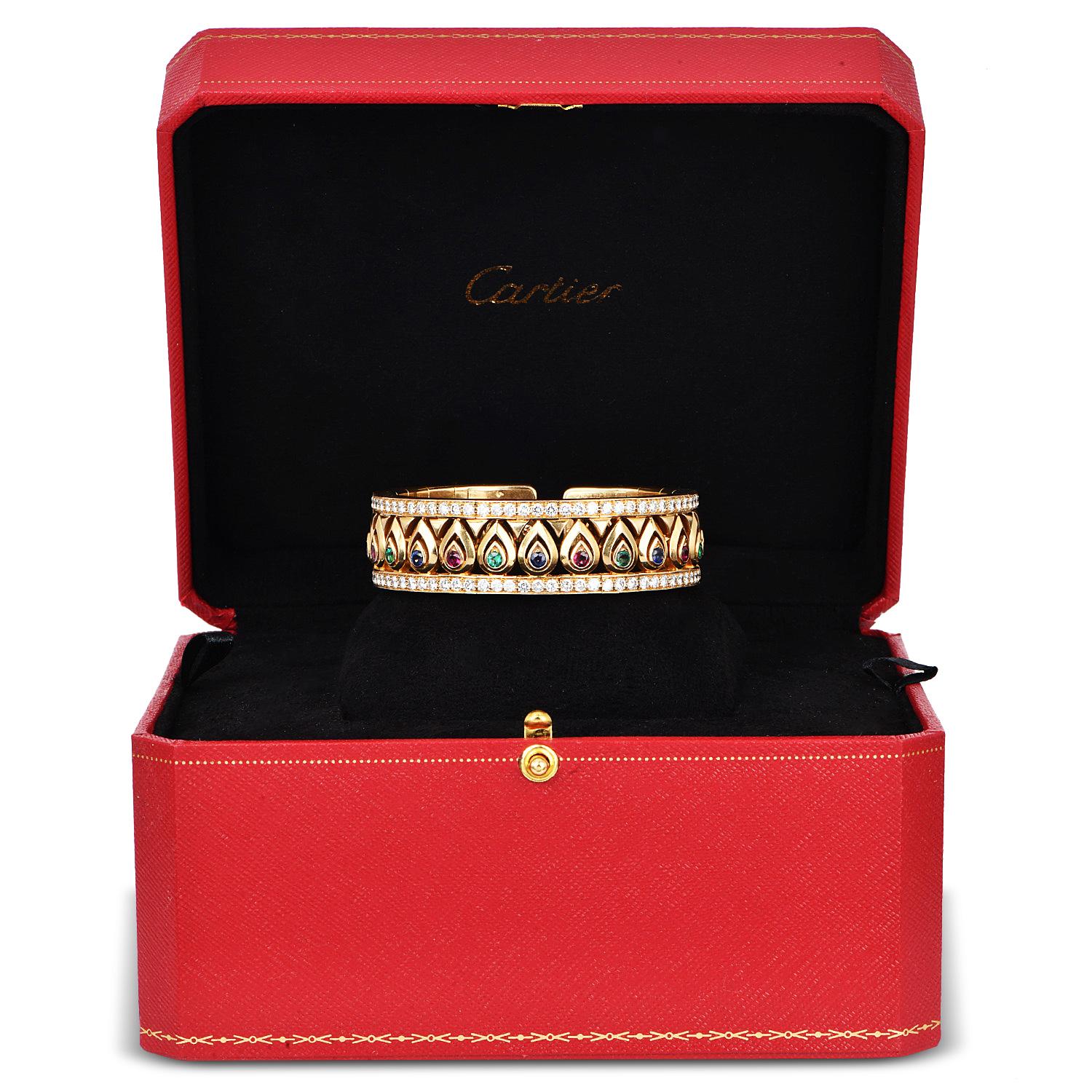 Cartier Tanjore Diamond Gemstone 18K  French Bangle Bracelet For Sale 4