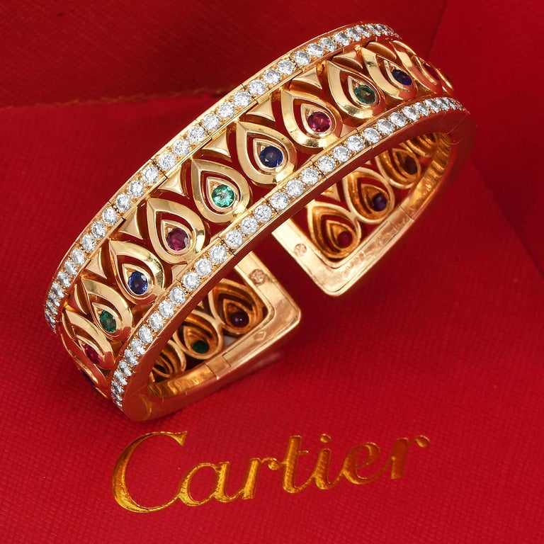 Cartier Tanjore Diamond Gemstone 18K French Bangle Bracelet For