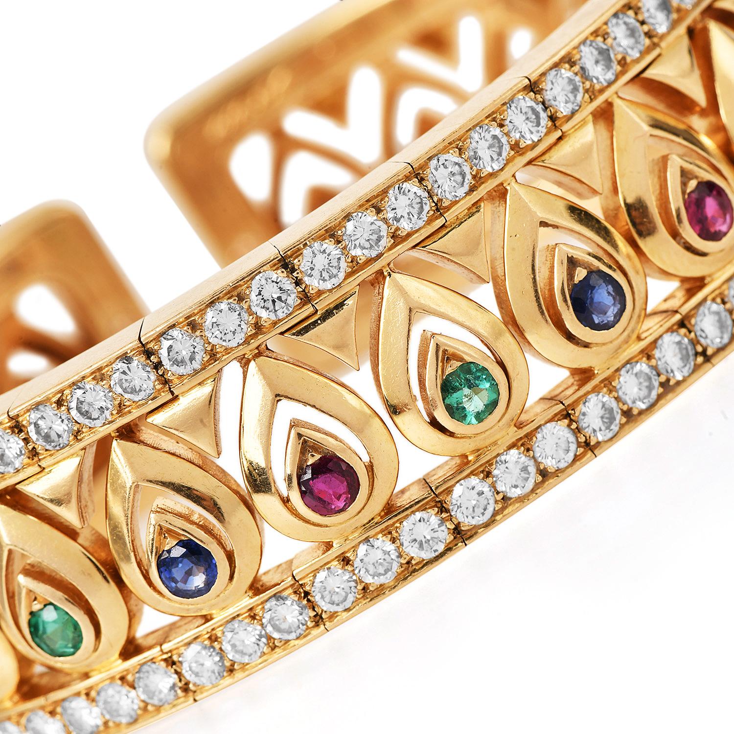 Round Cut Cartier Tanjore Diamond Gemstone 18K  French Bangle Bracelet For Sale