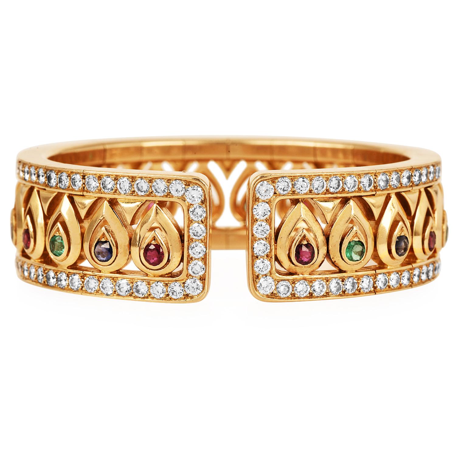 Women's Cartier Tanjore Diamond Gemstone 18K  French Bangle Bracelet For Sale