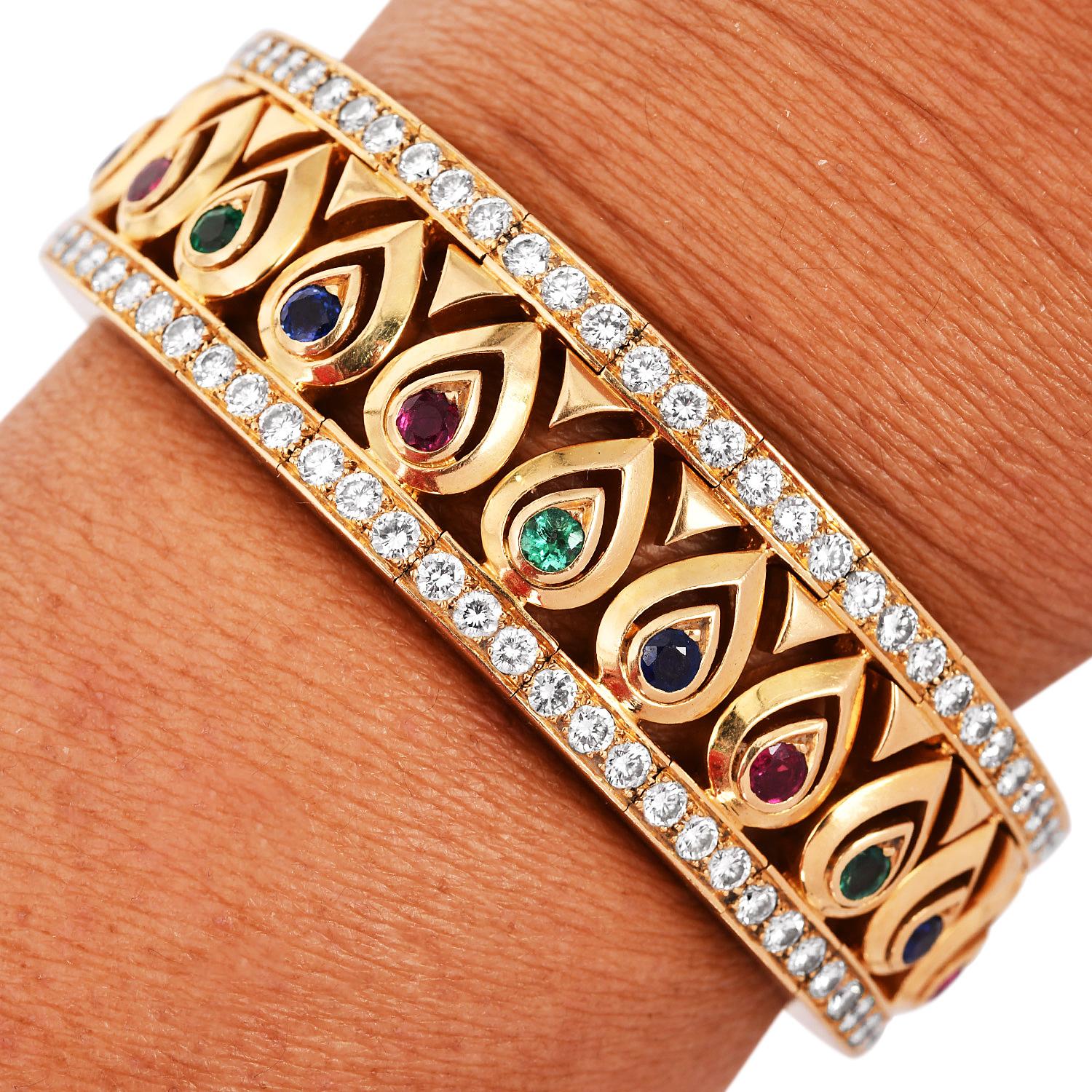 Cartier Tanjore Diamond Gemstone 18K  French Bangle Bracelet For Sale 3