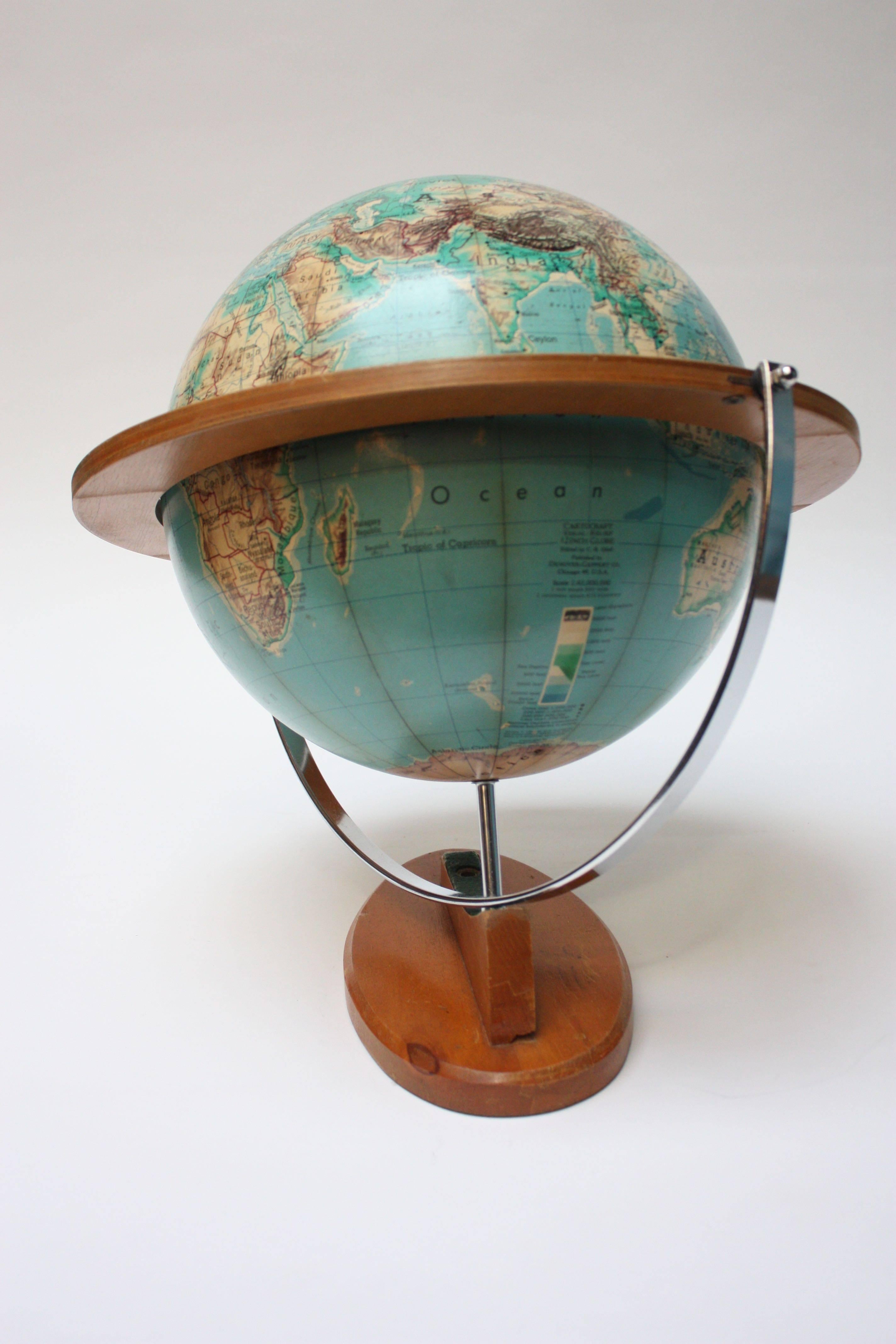 Mid-Century Modern Cartocraft Visual-Relief Globe