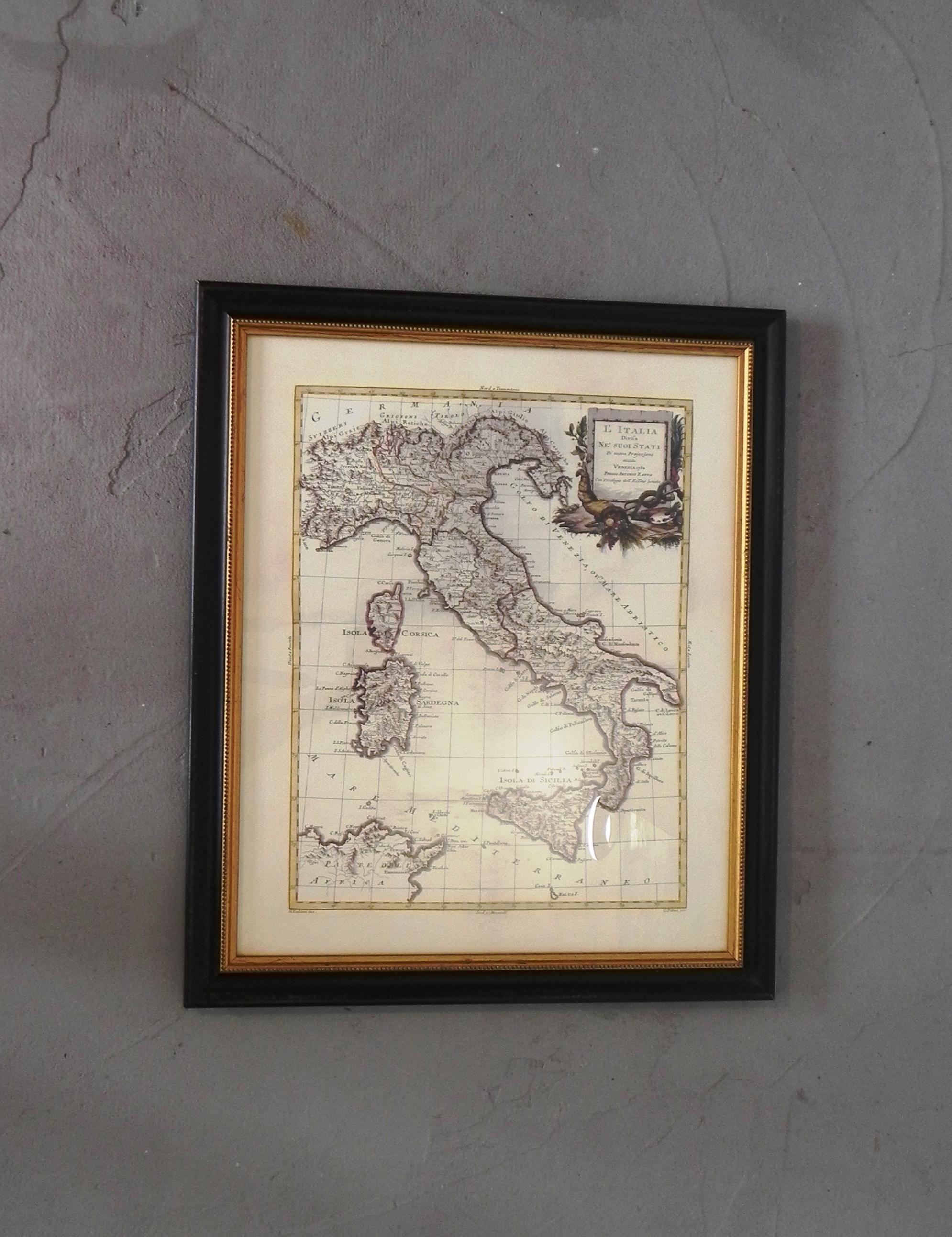 cartografia pregiata, Italia e i suoi stati nel 1782. riproduzione artistica artigianale su cotone a 5 colori anno 2012 edizione limitata. 96/2999. certificato e descrizione sul retro.