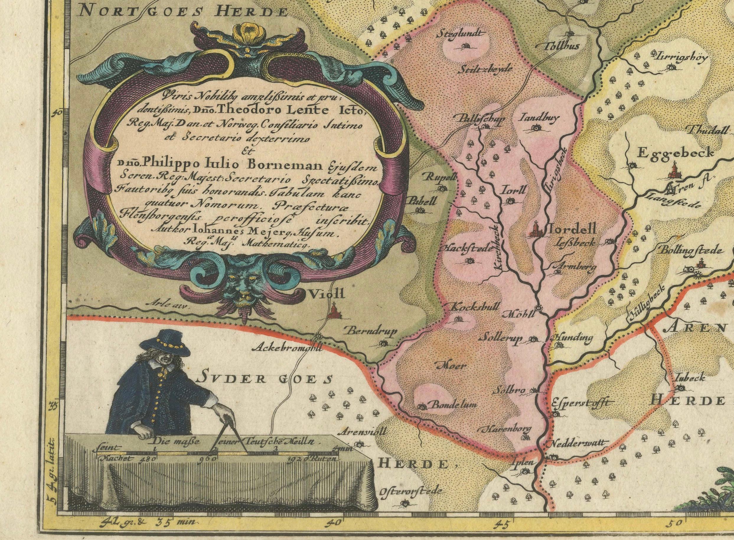 Engraved Cartographic Depiction of Flensburg and Surrounding Territories, Anno 1648 For Sale