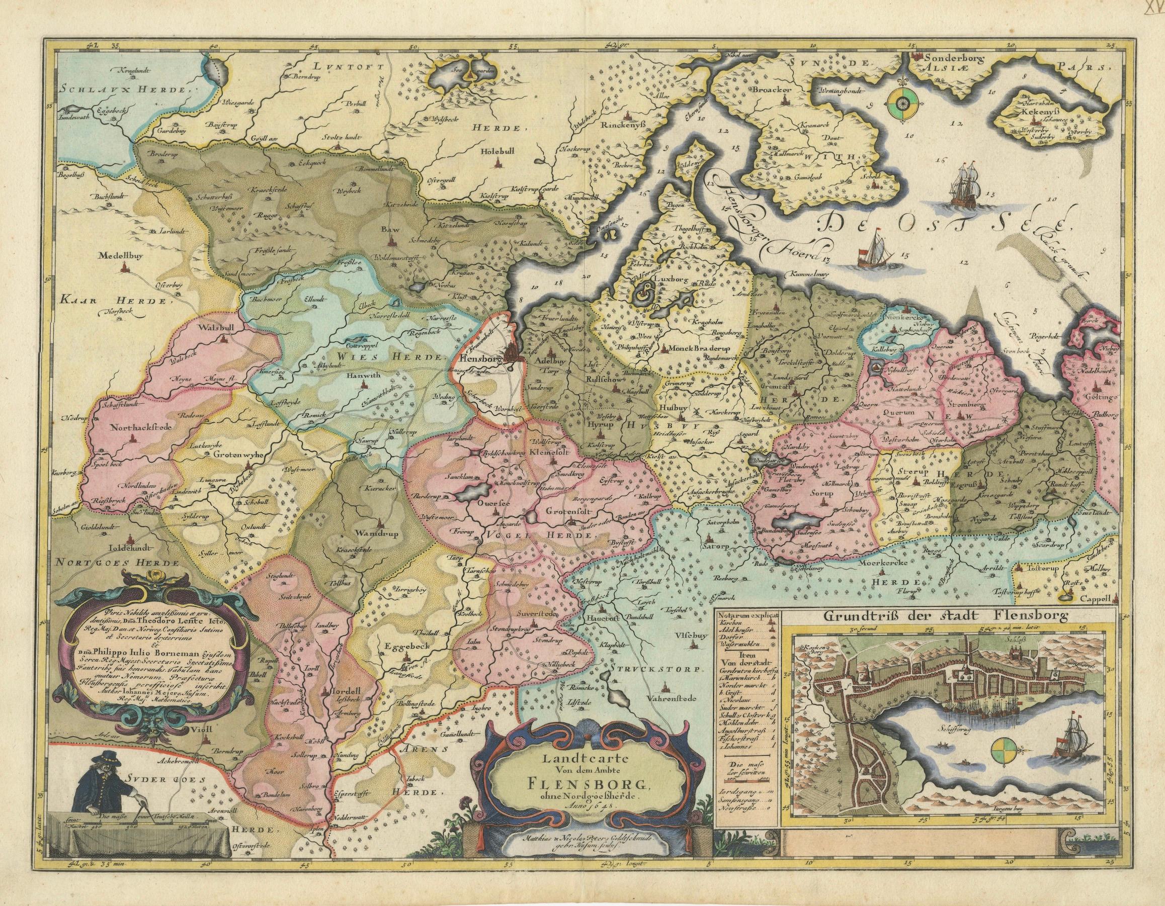 Cartographic Depiction of Flensburg and Surrounding Territories, Anno 1648 For Sale 1
