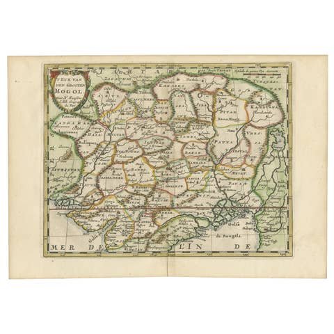 Cartographic Elegance of the Mughal Dominion in a Hand-Colored Antique Map, 1705