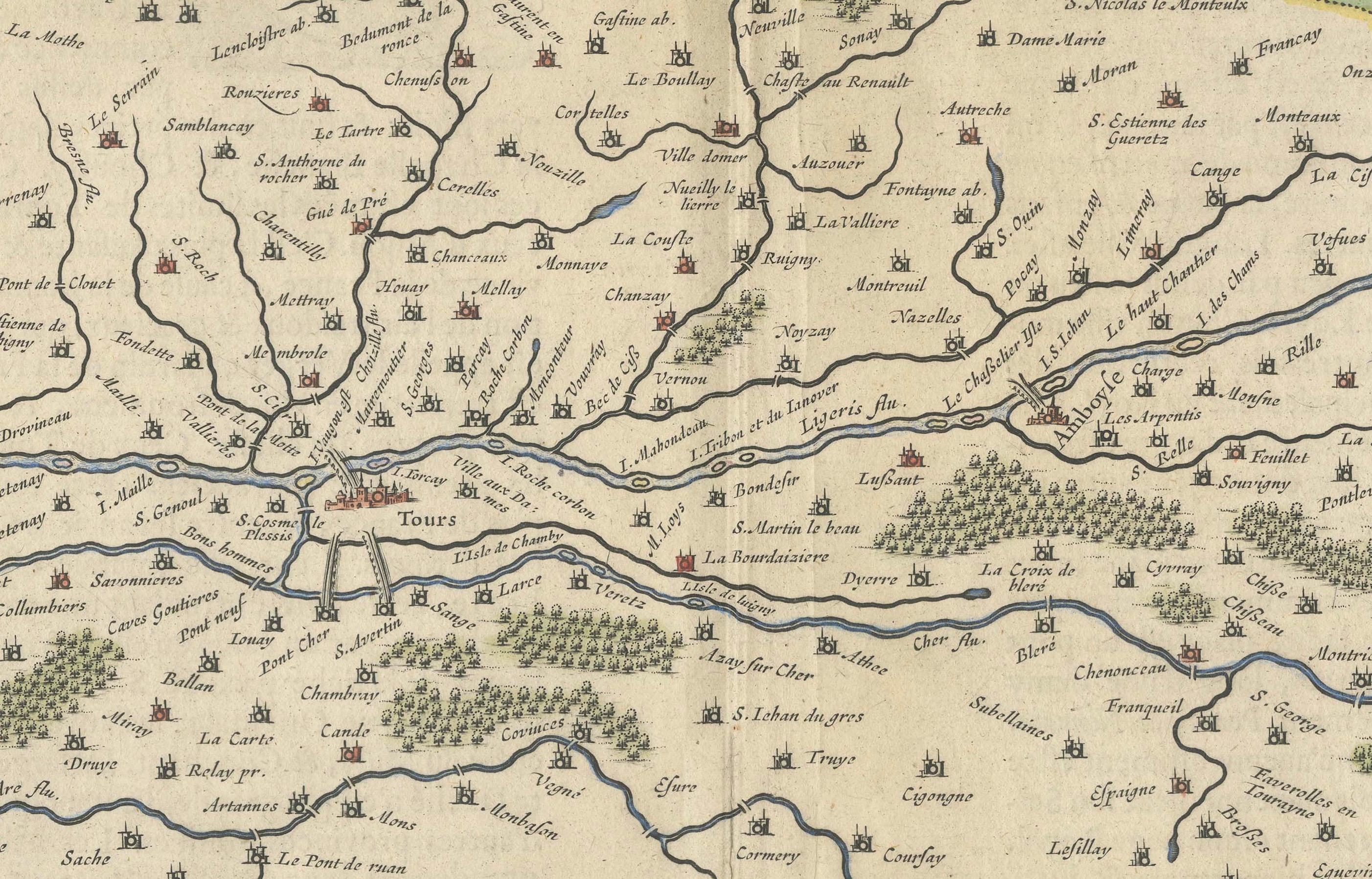 Engraved Cartographic Elegance of Touraine: A 17th-Century Map Showing French Heritage For Sale