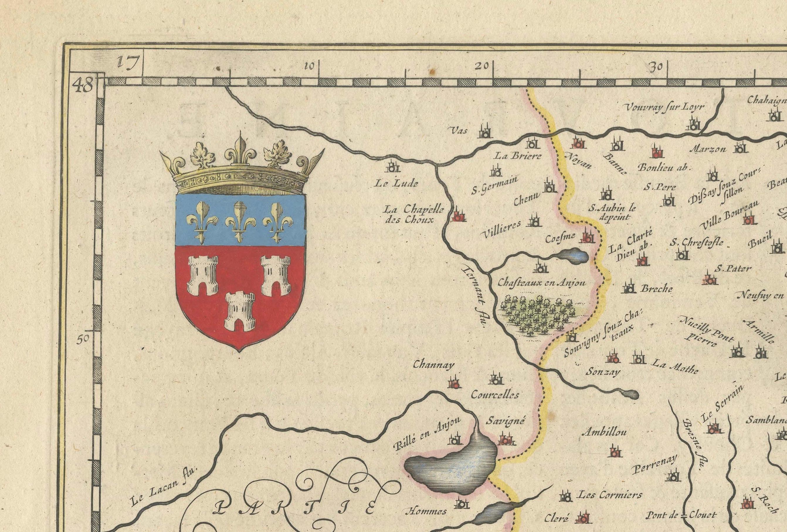 Mid-17th Century Cartographic Elegance of Touraine: A 17th-Century Map Showing French Heritage For Sale