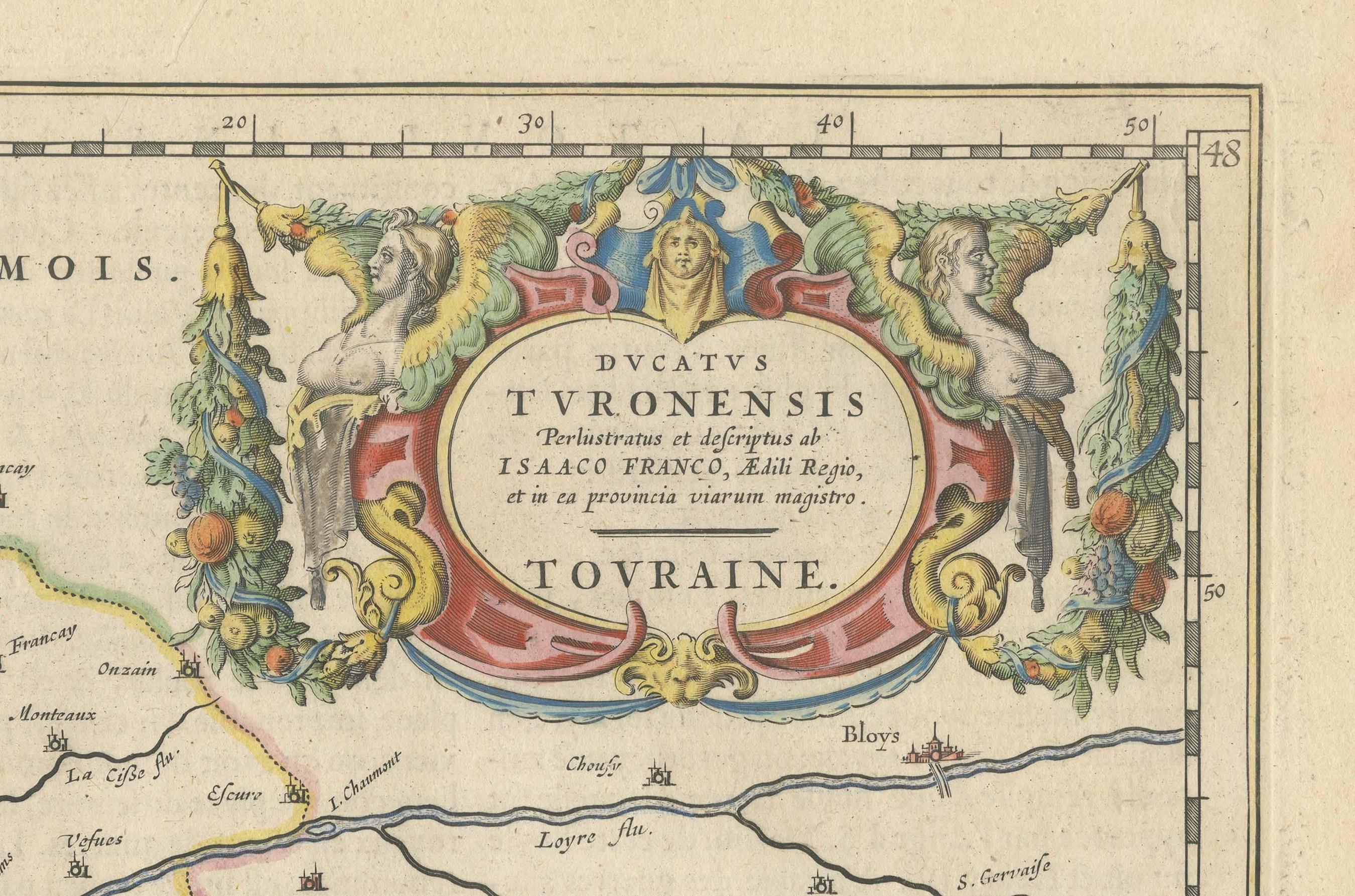 Paper Cartographic Elegance of Touraine: A 17th-Century Map Showing French Heritage For Sale