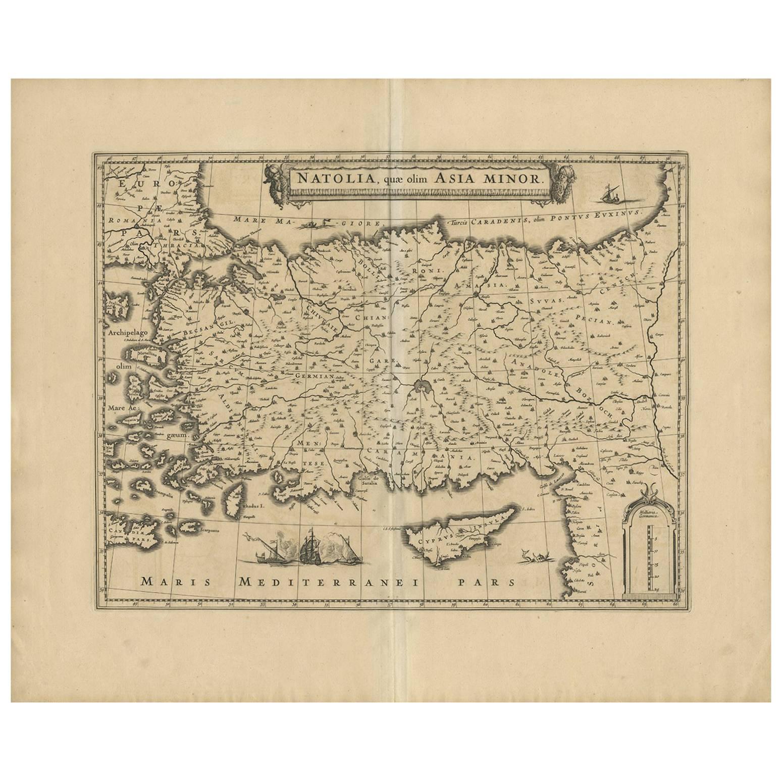 Tapiz Cartográfico: Mapa antiguo de Asia Menor, hacia 1640