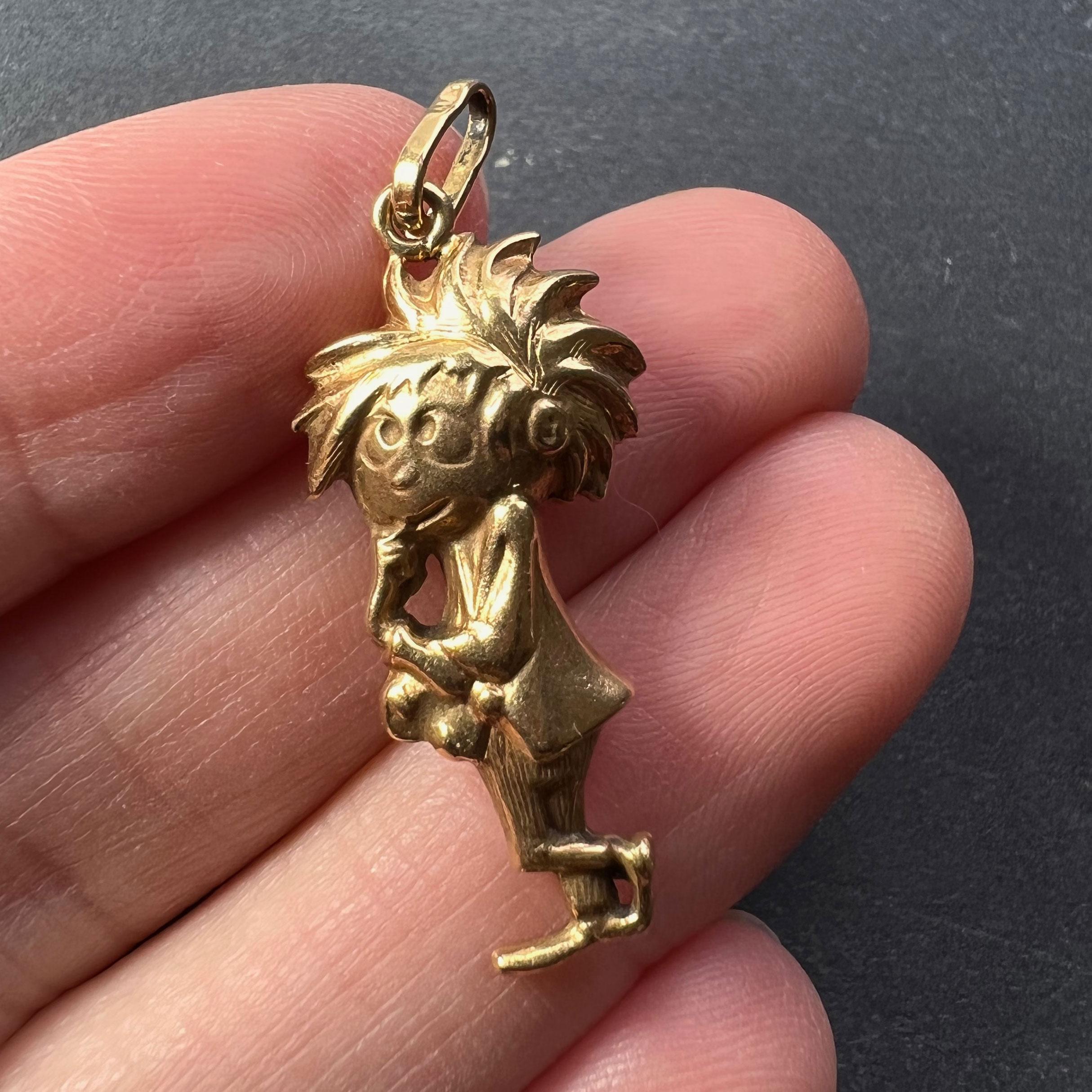 Women's or Men's Cartoon Character 18K Yellow Gold Charm Pendant For Sale