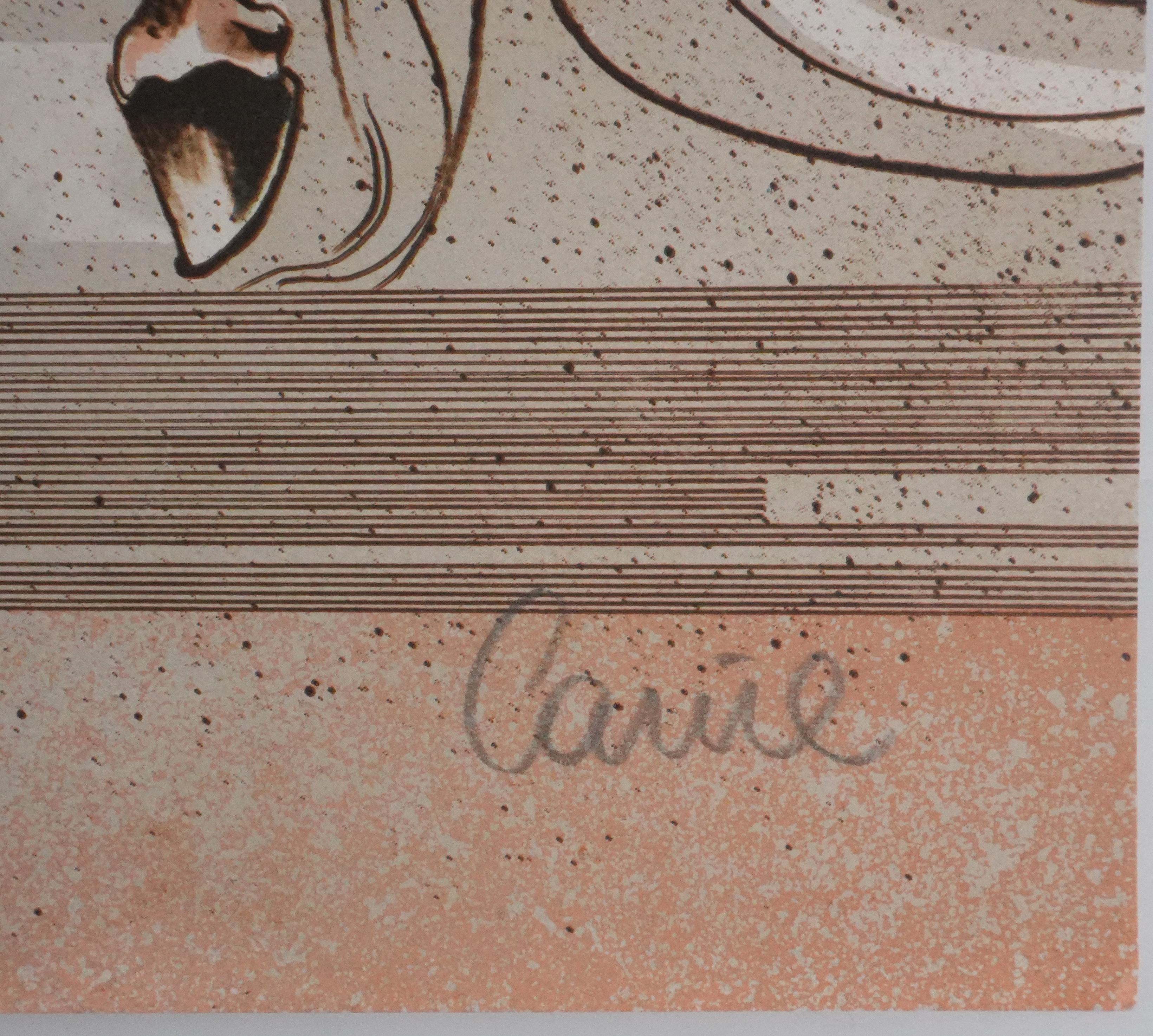 On Horseback - Original handsigned lithograph - Print by Carul