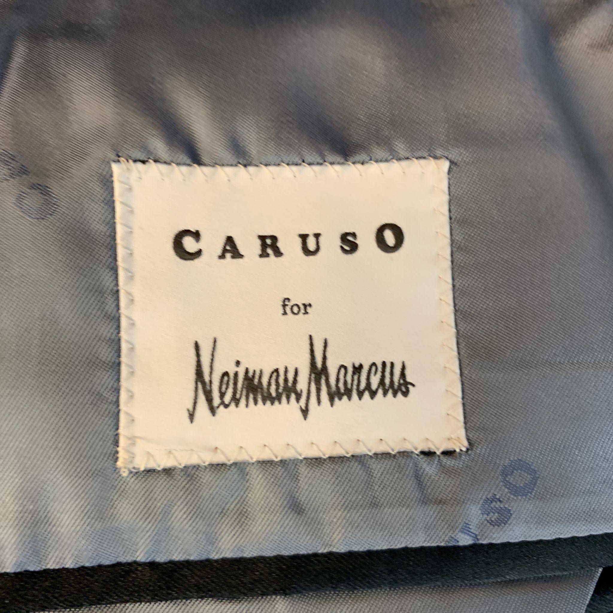 Men's CARUSO 42 Black Solid Wool / Mohair Peak Lapel Tuxedo Suit